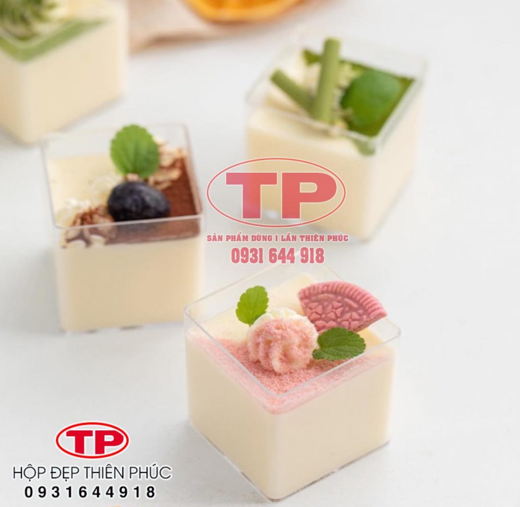 Ly mousse vuông 4245 - Ly panna cotta 70ml - Ly mousse vuông mini trang trí sự kiện teabreak