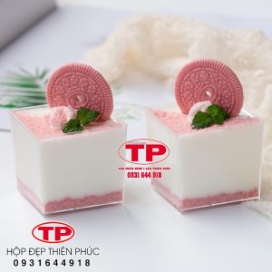 Ly LC-5550 vuông mini đựng bánh mousse -Ly LC-5550 đựng panna cotta 110ml - Ly mica vuông có nắp đựng bánh mini trang trí tiệc teabreak - hội nghị