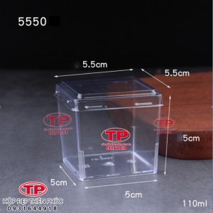 Ly LC-5550 vuông mini đựng bánh mousse -Ly LC-5550 đựng panna cotta 110ml - Ly mica vuông có nắp đựng bánh mini trang trí tiệc teabreak - hội nghị