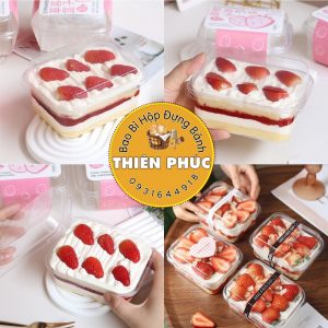 Hộp S231 đựng mousse chữ nhật - Hộp S231 đựng bánh bông lan phô mai sầu riêng - Hộp tiramisu S231 450ml