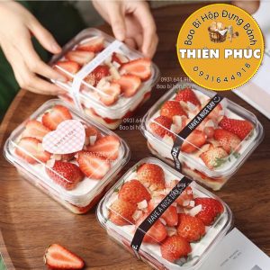 Hộp S231 đựng mousse chữ nhật - Hộp S231 đựng bánh bông lan phô mai sầu riêng - Hộp tiramisu S231 450ml