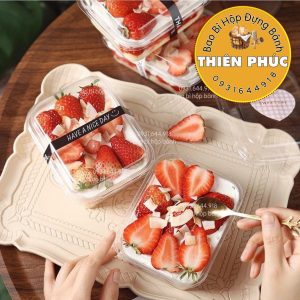 Hộp S231 đựng mousse chữ nhật - Hộp S231 đựng bánh bông lan phô mai sầu riêng - Hộp tiramisu S231 450ml