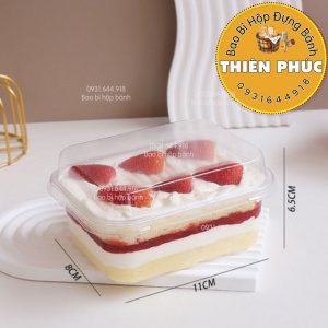 Hộp S231 đựng mousse chữ nhật - Hộp S231 đựng bánh bông lan phô mai sầu riêng - Hộp tiramisu S231 450ml