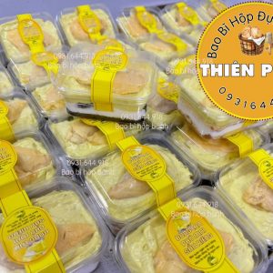 Hộp S231 đựng mousse chữ nhật - Hộp S231 đựng bánh bông lan phô mai sầu riêng - Hộp tiramisu S231 450ml