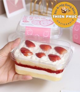 Hộp S231 đựng mousse chữ nhật - Hộp S231 đựng bánh bông lan phô mai sầu riêng - Hộp tiramisu S231  450ml