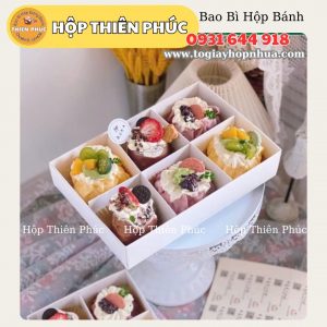 Hộp 6 ngăn đựng 6 ly mousse tròn - ly mousse vuông - Hộp 6 ngăn nắp mica trong suốt đựng bánh mix vị