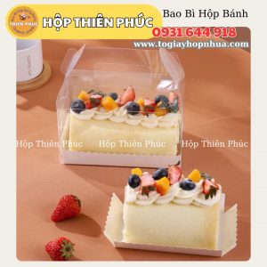 Hộp mica cuộn đựng 2 ly mousse  - Hộp quai xách trong suốt đựng bánh cuộn - Hộp đựng Bánh Khúc Cây Buche 16cm