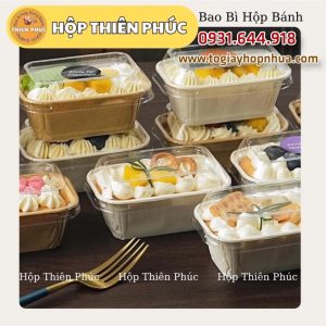 Cup giấy chữ nhật nướng bánh muffin kèm nắp - Cup chữ nhật nâu kèm nắp đựng mousse - tiramisu - hộp giấy chữ nhật nướng bánh chuối - cup giấy muffin chữ nhật nướng bánh